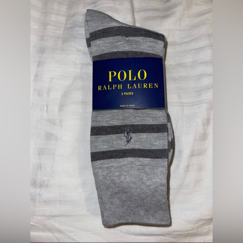 Polo Ralph Lauren Men Dress Socks 3 pair (striped gray/dark gray/gray)